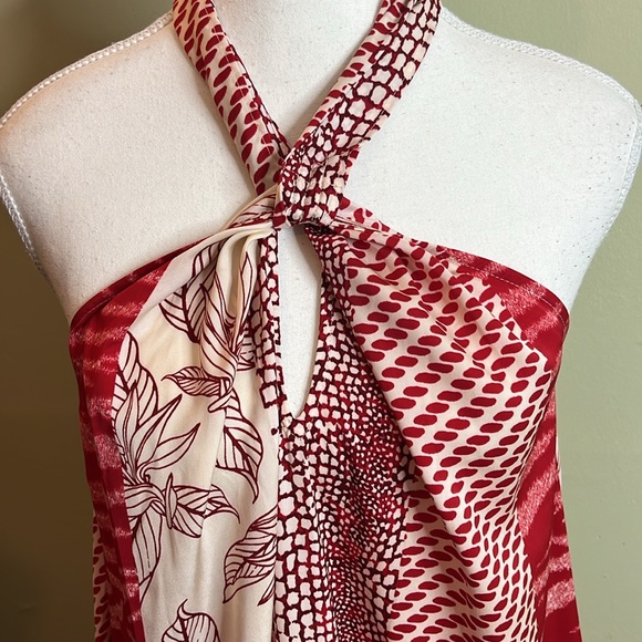 Banana Republic TWIST-NECK RED SUNSET MIDI DRESS Elegant Red and White Dress - Picture 13 of 15